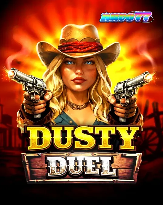 Tampilan visual slot Dusty Duel dengan tema koboi dan revolver